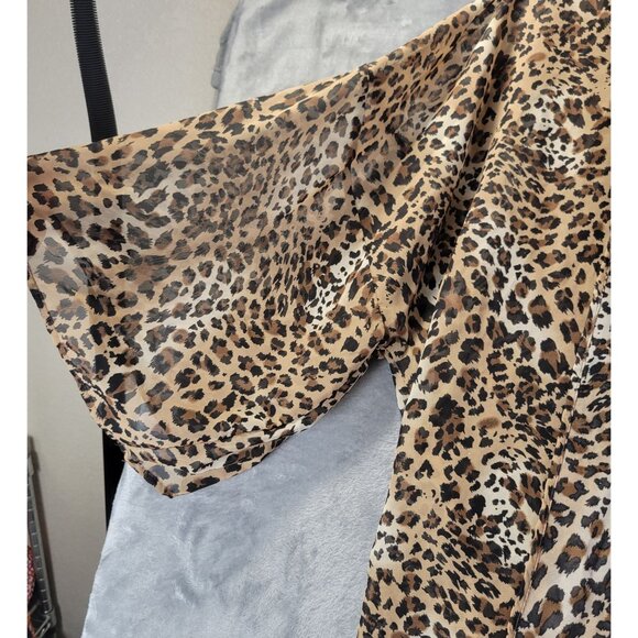 Womens Leopard Print‎ Duster Kimono Semi Sheer Open Front Cardigan resortwear - Picture 4 of 9